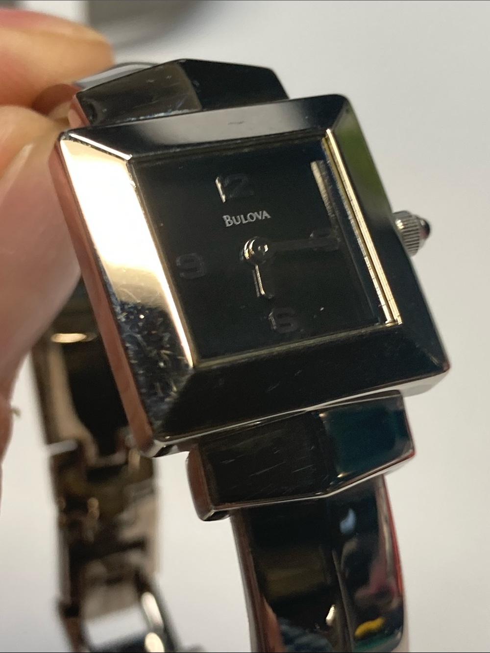 Bulova vintage Women's Black Dial Silver-Tone Bangle Watch